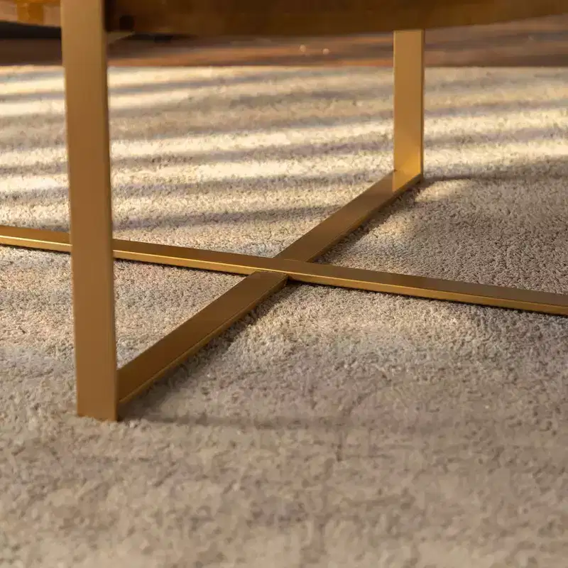 Round Coffee Table with Metal Frame and Wood Tabletop