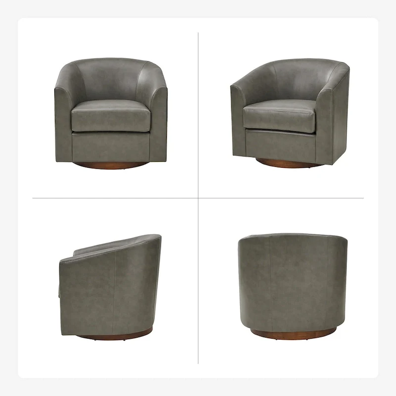 Haley Modern Swivel Barrel Faux Leather Chair with Solid Wood Base Set of 2