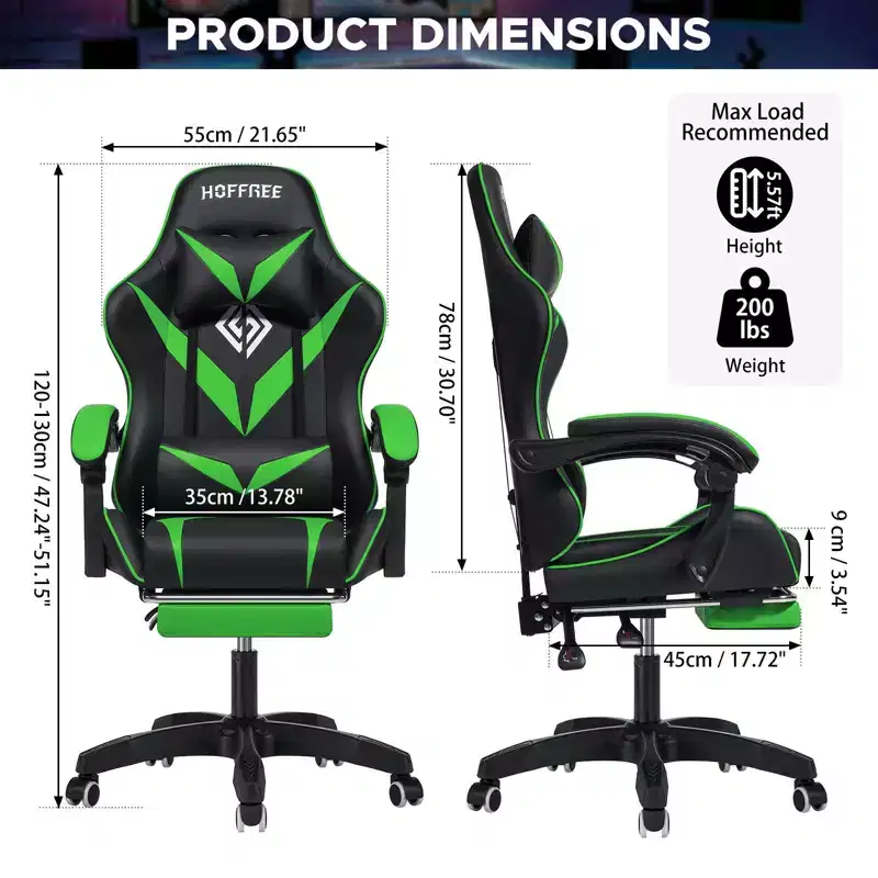 Hoffree Kids Massage Gaming Chair Ergonomic Office PC Chair with Footrest & Adjustable