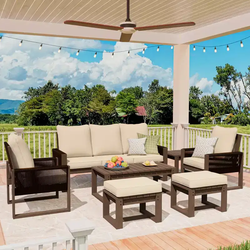 UPTIOT Premium Outdoor Patio Set with Hemlock Wood & Water-Resistant Comfort