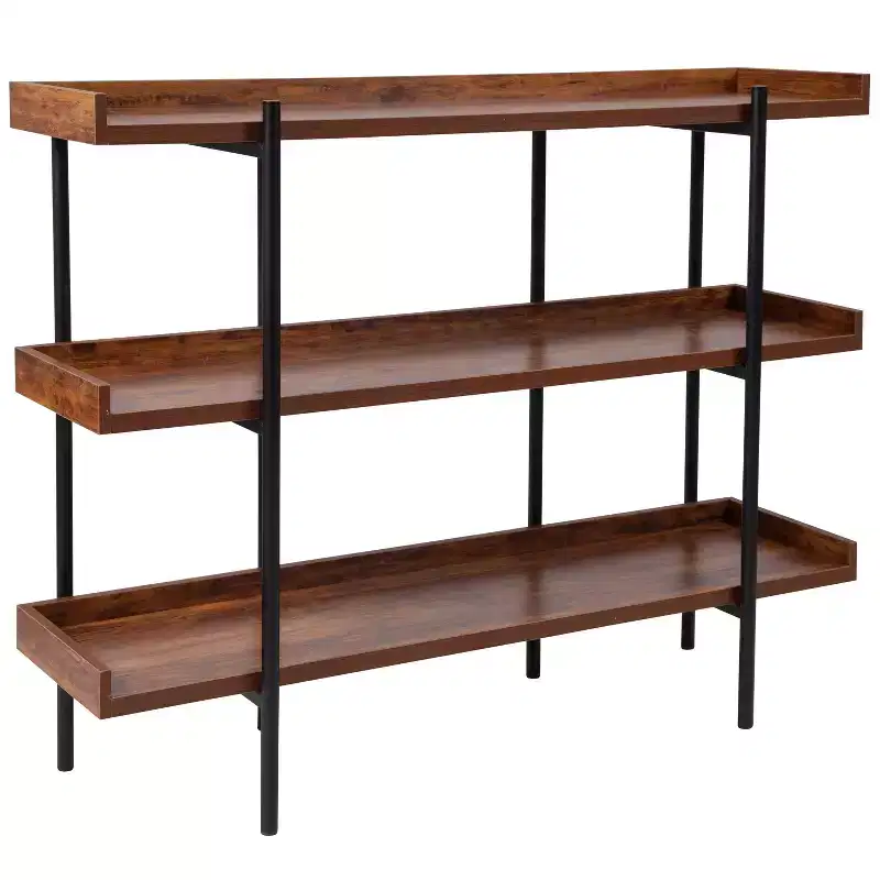 Emma and Oliver 3 Shelf 35H Storage Display Unit Bookcase in Rustic Wood Grain Finish