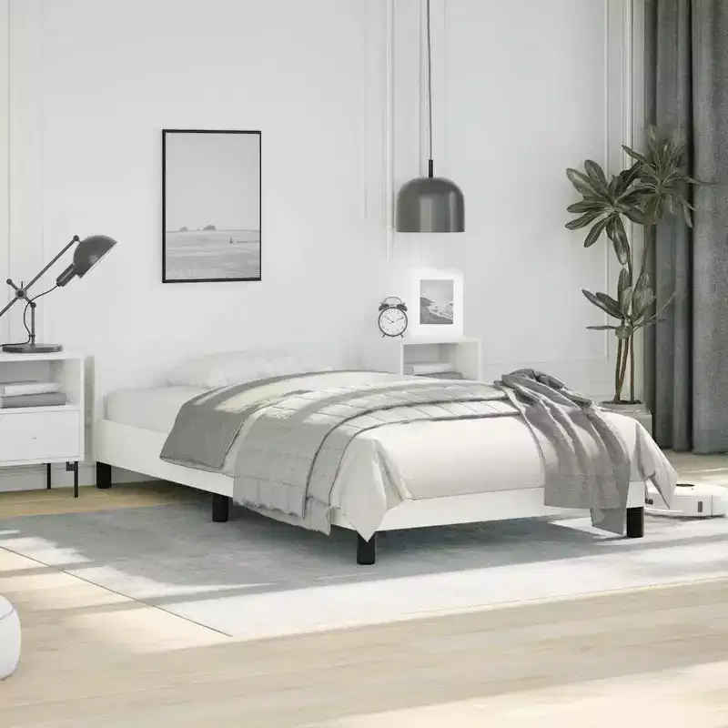 Faux Leather and Plywood Twin Bed Frame with Headboard