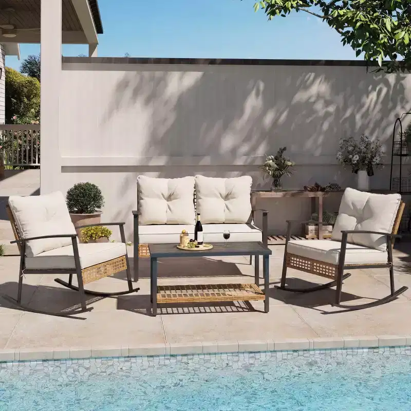 LAUSAINT HOME 4-Piece Patio Conversation Set, Comfortable Oversized Outdoor Furniture Set