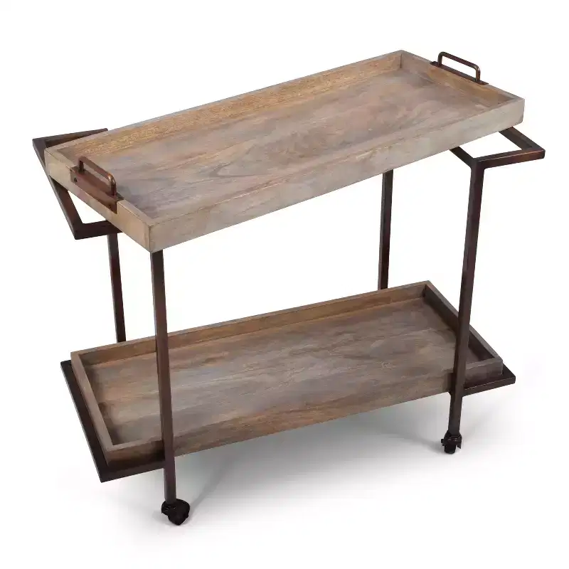 Conway Serving Cart - Mango Wood & Copper Finish with Casters