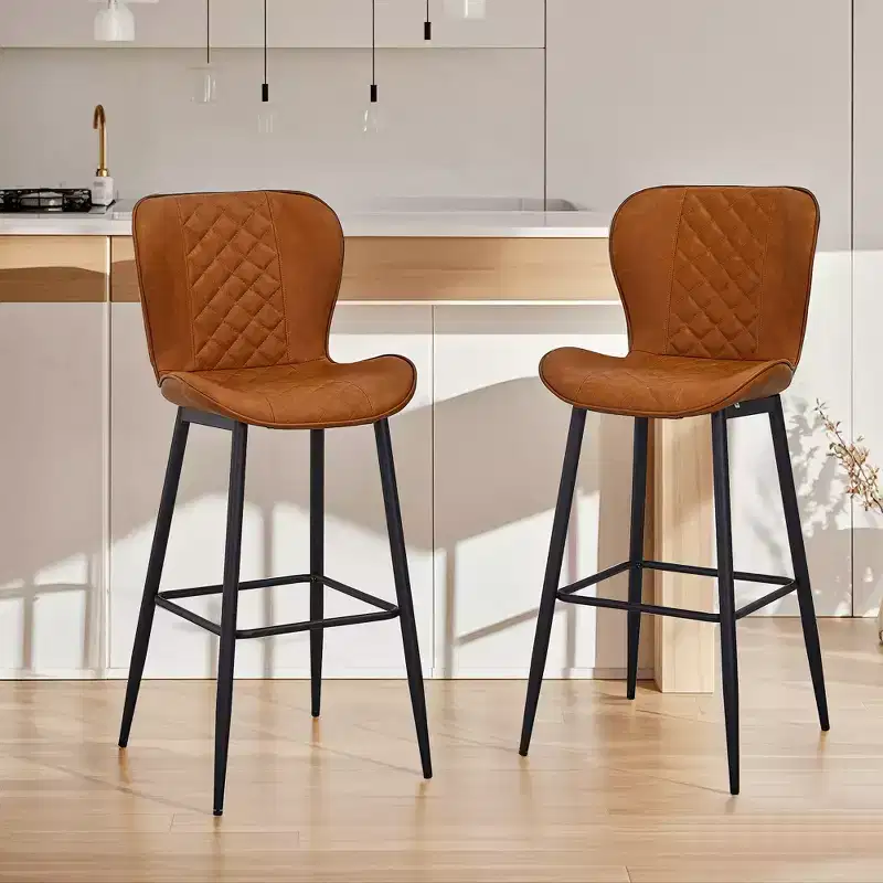 VECELO Bar Stool Set of 2/4 Faux Leather Counter Height Barstool with Metal Legs and Footrest, Brown