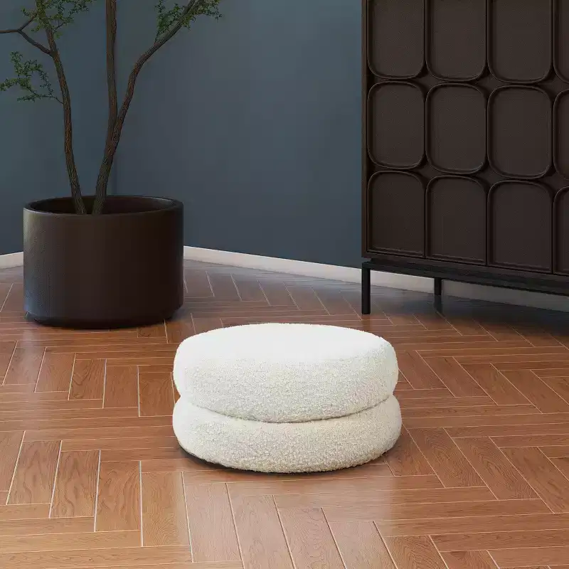 GDFStudio Rattler 18.5 Round Boucl Floor Cushion Ottoman