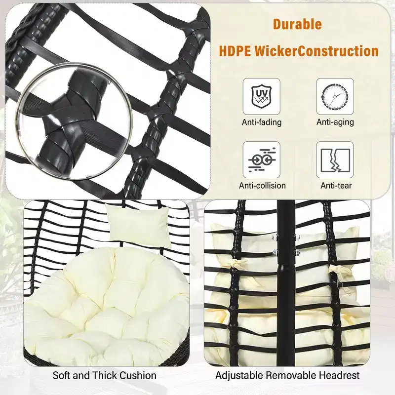 Whisen Hanging Hammock Chair with Stand, Egg Swing Chair with Iron Frame and Cushion & Headrest
