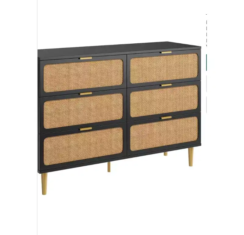 6-Drawer Rattan Storage Dresser, Black