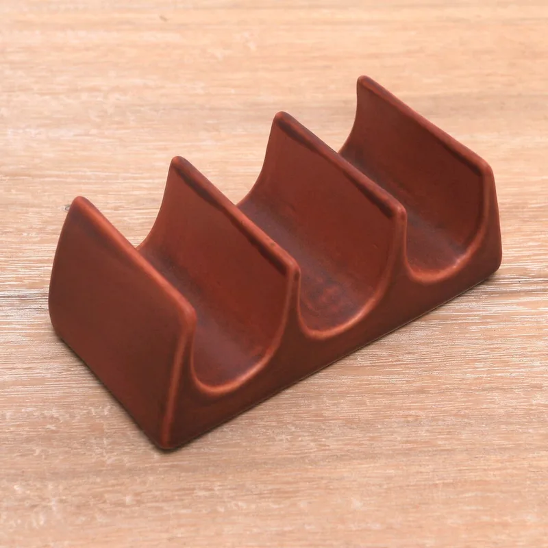 Novica Handmade Bali Waves Ceramic Taco Holder