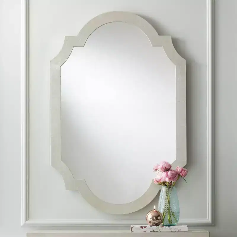 Noble Park Arch Rectangular Vanity Decorative Wall Mirror Modern Glam Shiny Silver Leaf Wood Frame 28 Wide for Bathroom Bedroom Living Room House