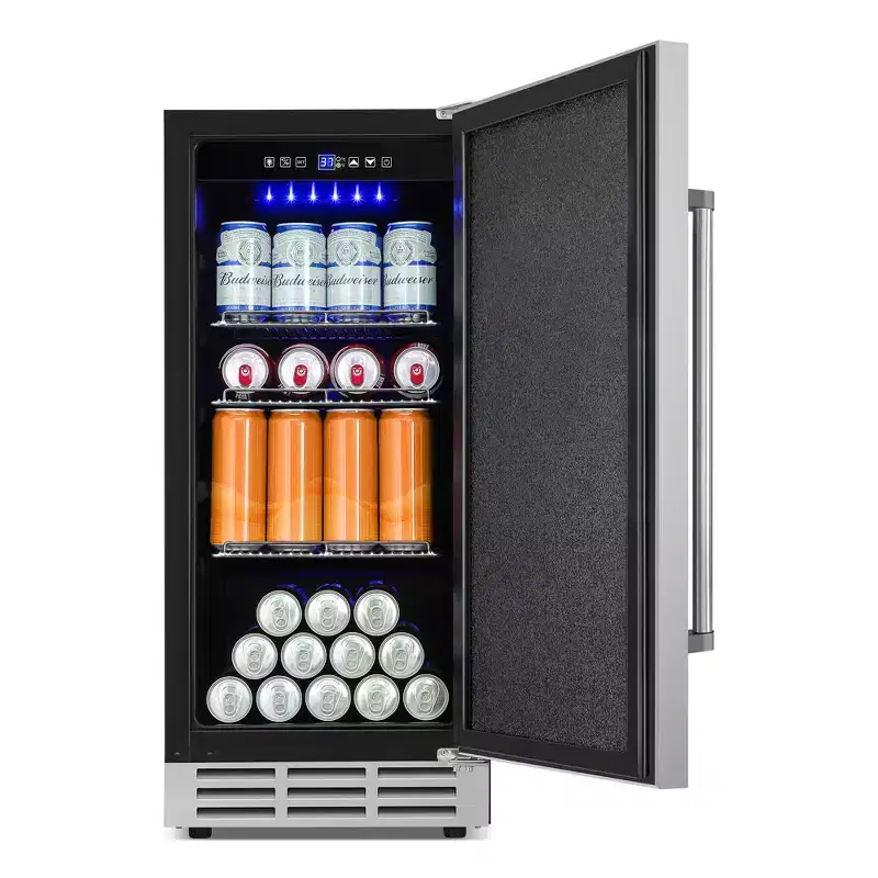 Denjol 15-inch Stainless Steel Outdoor Fridge Mini Cooler - 3.1 Cu.Ft. Capacity, Built-In or Freestanding
