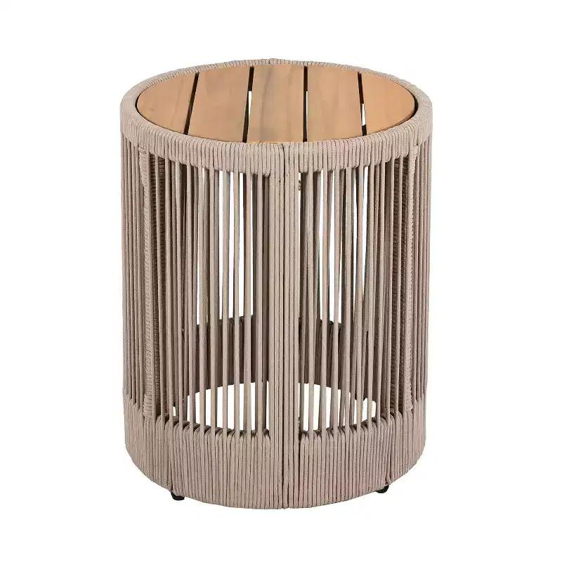 MAYEERTY 1 Pack Rustic Modern Side Table, Acacia Wood & Rope End Table for Living Room, Bedroom, Patio