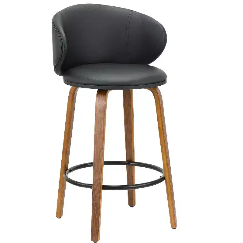 HomeRoots Set of Two 26 Black and Brown Faux Leather and Solid Wood Low Back Counter Height Bar Chairs