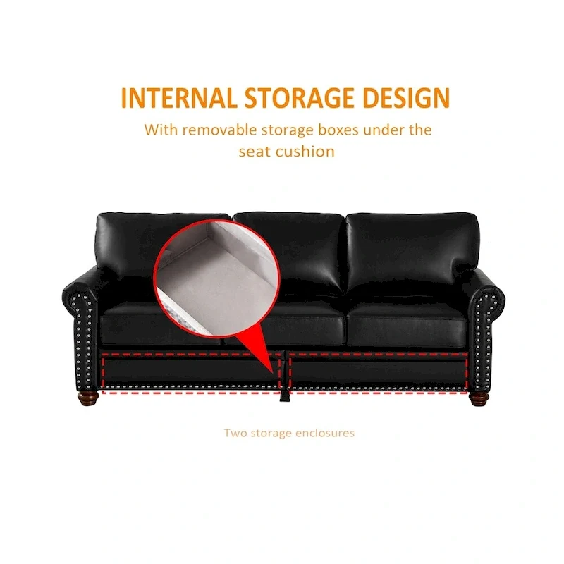 Classic Living Room Nails Sofa,Faux Leather
