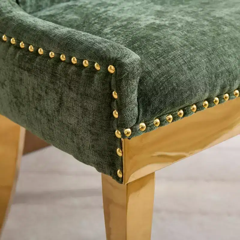 Okak Modern Chenille Dining Chairs Set of 2, Comfy Fabric Chairs with Thick Upholstered, Accent Chairs with Gold - Plated Legs Rivet Trim