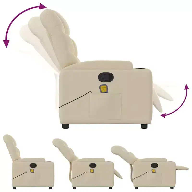 vidaXL Cream Fabric Recliner Chair - 6-Point Vibration Massage, Adjustable Back & Footrest