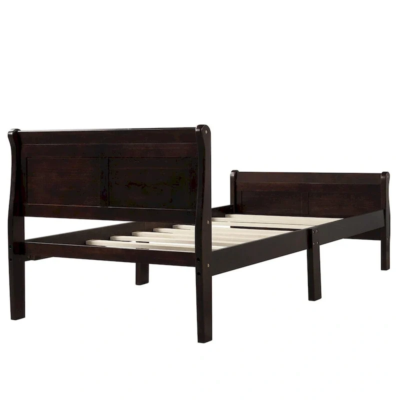Twin/Full/Queen Wood Frame Sleigh Bed with Footboard