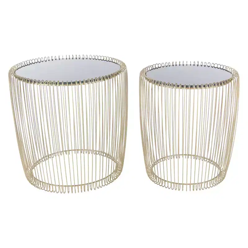 Set of 2 Metal and Glass Round Accent Tables Gold - Olivia & May: No Assembly, Indoor Use, Contemporary Style