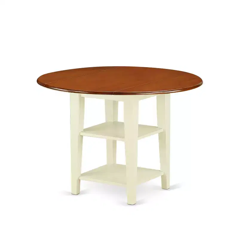HomeStock 5-Pc Buttermilk and Cherry Solid Wood Top - Round Dining Room Set - Seats 4