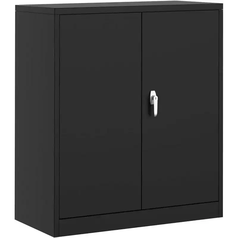 Acekool 35 Metal Storage Cabinet with 2 Adjustable Shelves and Locking Doors, Steel Cabinet for Garage, Office, Workshop, Black