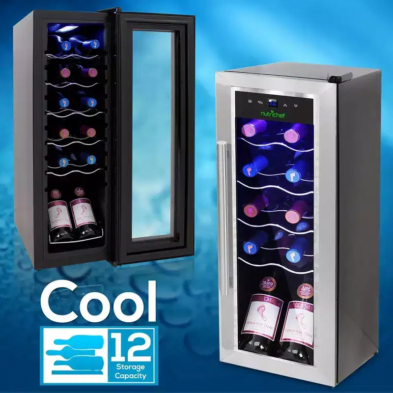NutriChef PKCWC12 Compact 12-Bottle Refrigerator, Black