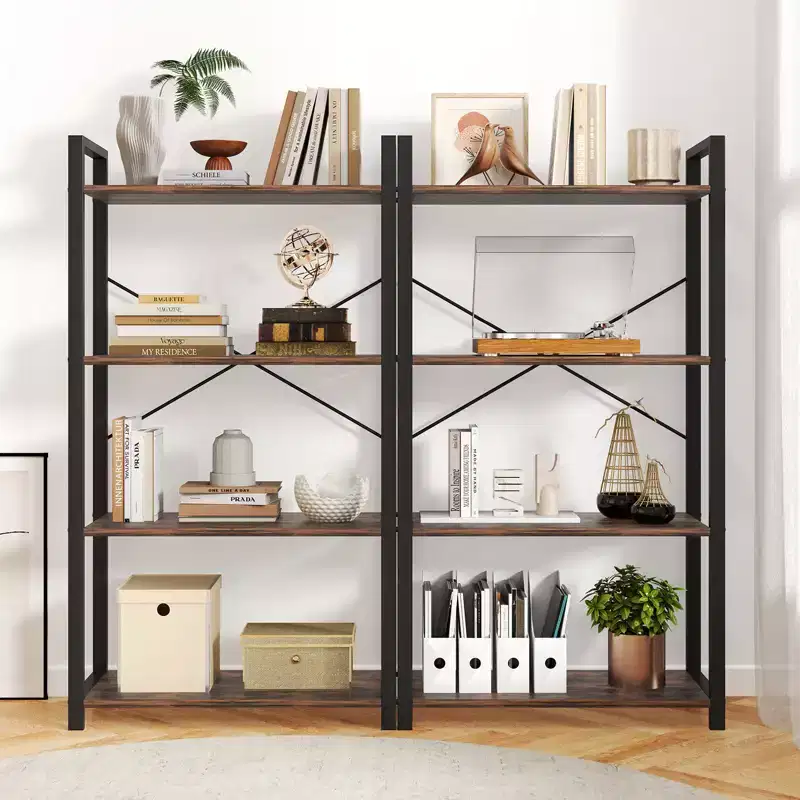 Costway 2PCS 47 Floor Bookcase w/ Shelves Heavy Duty Metal Frame & Anti-Toppling Kits