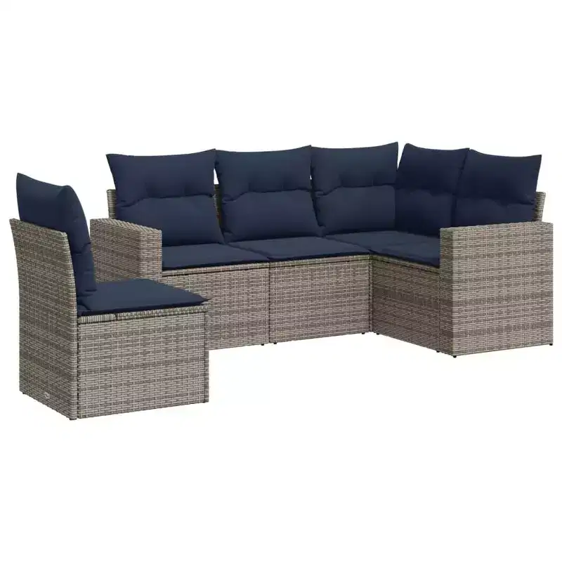 vidaXL 5 Piece Patio Sofa Set with Cushions Poly Rattan, Modular Outdoor Sectional, Multiple Colors/Models