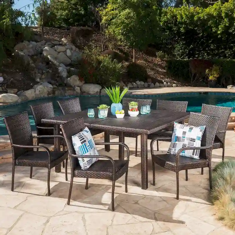 Fiona Outdoor 9-piece Wicker Dining Set by Christopher Knight Home