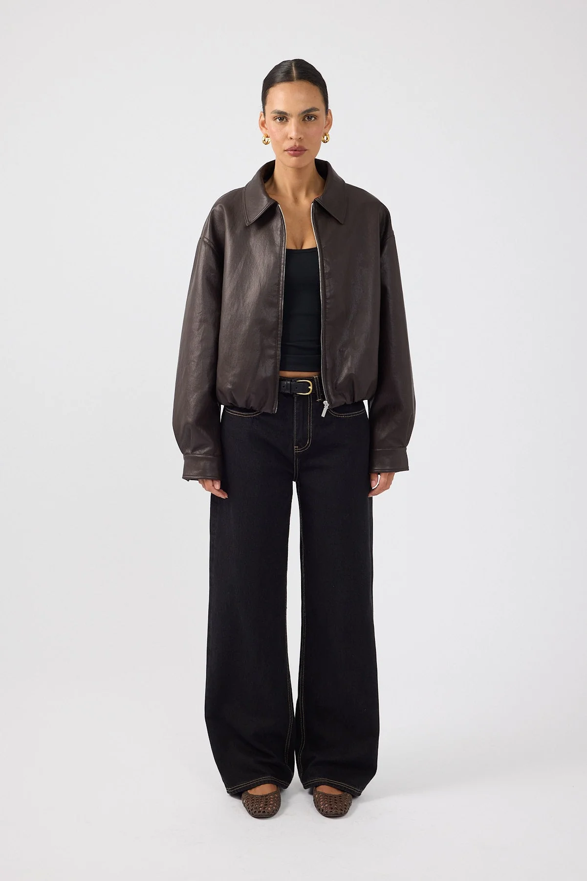 Bubble PU Bomber Jacket Brown