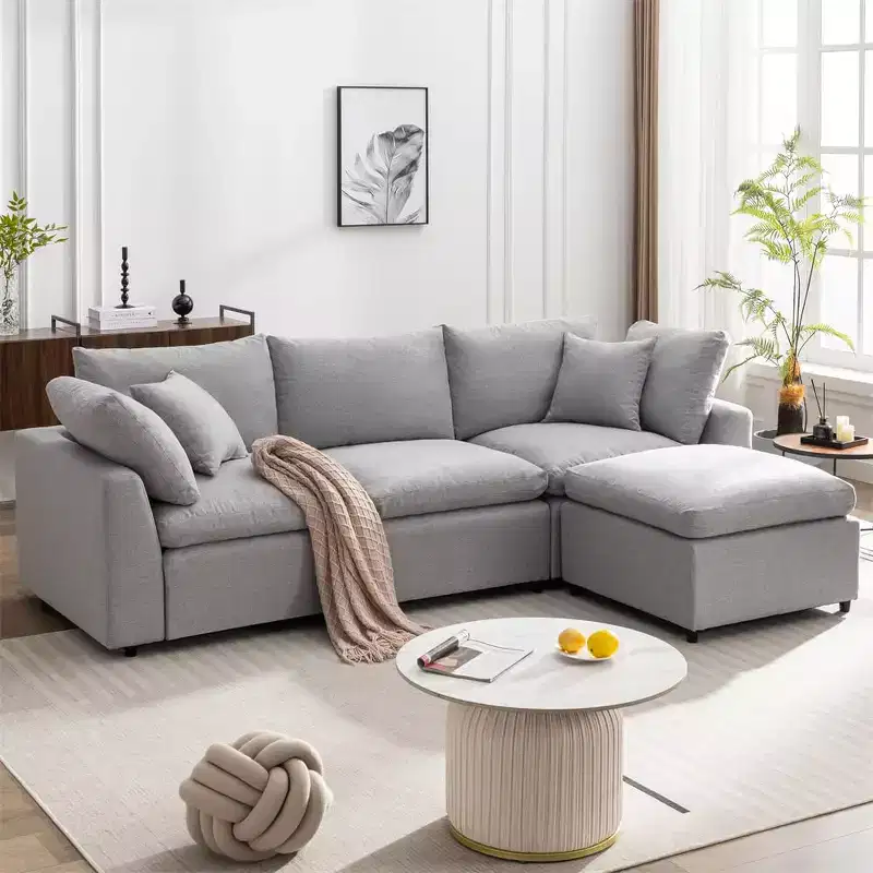 Couch Convertible Sectional Sofa with Sloped Armrest, 4 Seat Upholstered Sofa, Sectional Couch Sofa with Removal Cushions