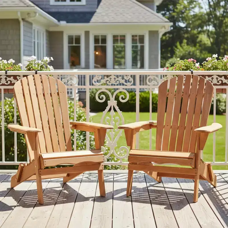 Outdoor Adirondack Chairs Set of 2, Folding Wooden Adirondack Chairs, All-Weather Wood Patio Chairs for Backyard, Poolside, or Garden-Panipeachy