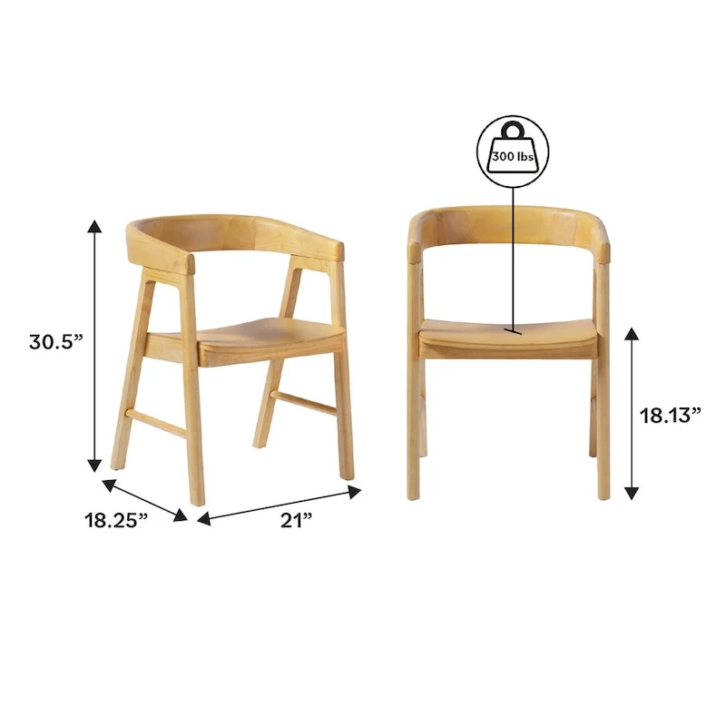 Modern Solid Wood Rounded Back Dining Chair with Armrests, Set of 2