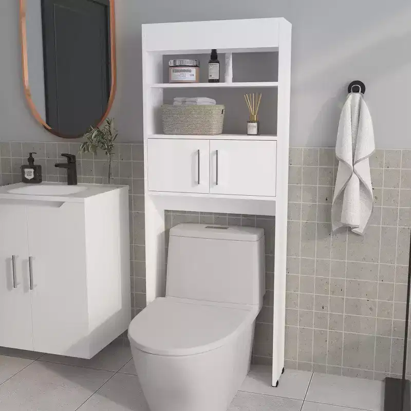 Chic Crate-Over-the-Toilet 2-Door Bathroom Cabinet  White Shelf Storage | Space-Saving Design