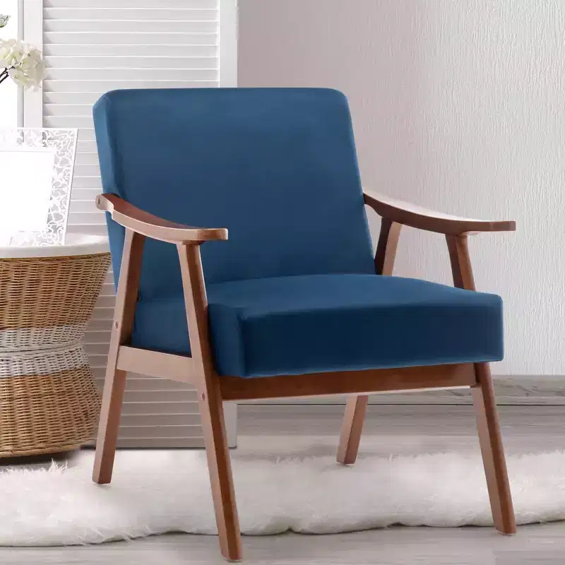 Accent Velvet Armchair, Mid Century Modern Chairs With Ergonomic Backrest, Single Lounge Reading Armchair With Solid Wood Frame For Living Room