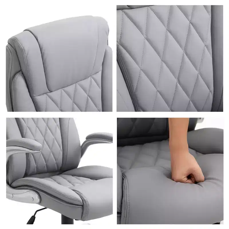 Vinsetto High Back 360 Swivel Ergonomic Home Office Chair with Flip Up Arms, Faux Leather Computer Desk Rocking Chair, Grey