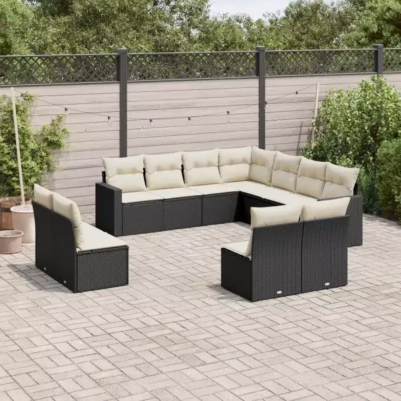 vidaXL Garden Sofa Set Black PE rattan 11 Piece Set Modular
