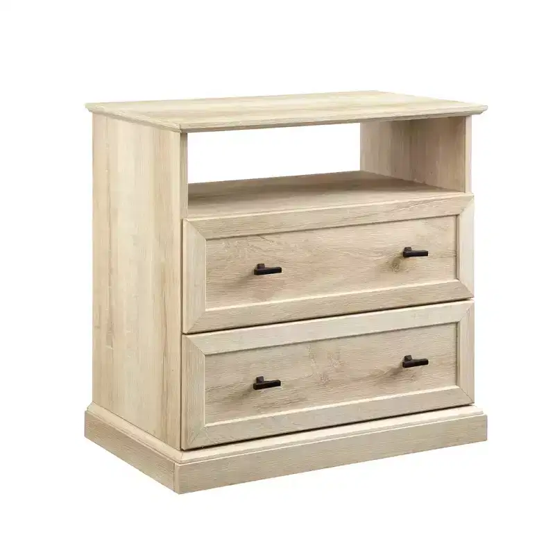 Transitional 2-Drawer Nightstand White Oak with Open Cubby