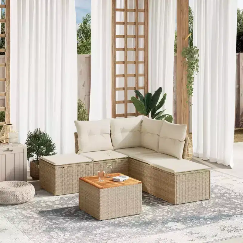 vidaXL Patio Sofa Set with Cushions Outdoor Furniture Poly Rattan