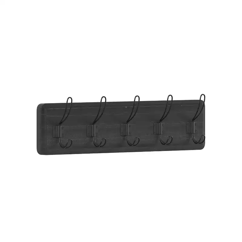 Wall Mounted Solid Pine Wood Storage Rack with 5 Hanging Hooks