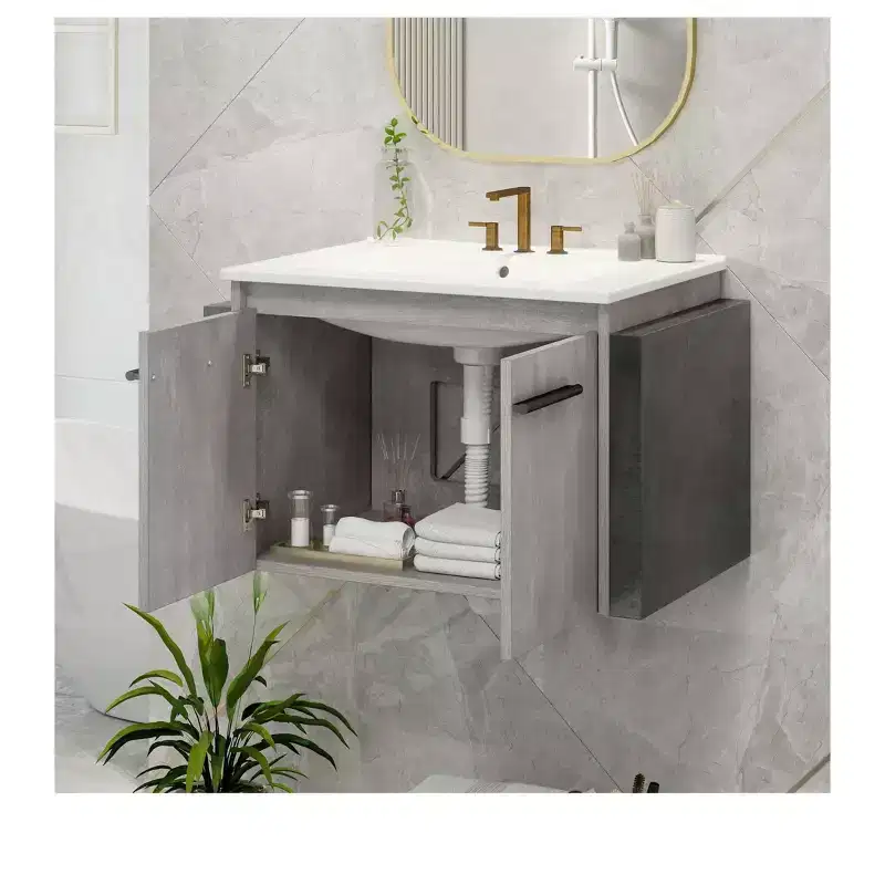 24 in Bathroom Vanity Ceramic Basin Cabinet With Sink Wall Mounted Modern Bathroom Storage Cabinet
