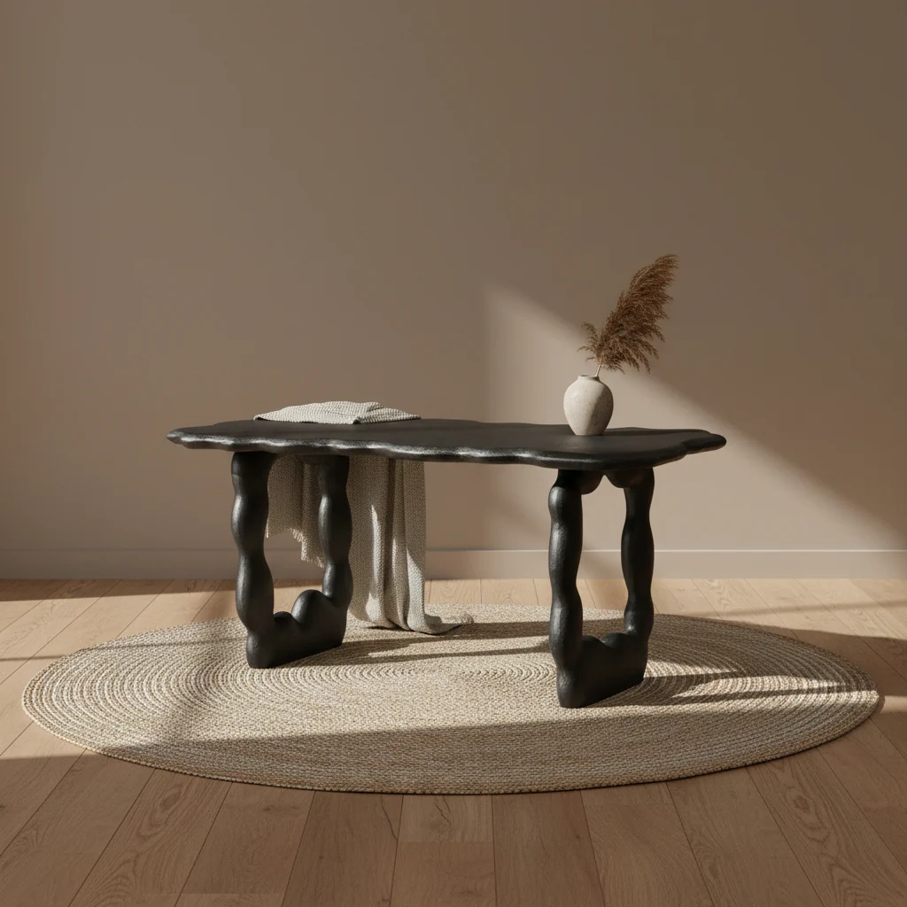Sculptural Recycled Cast Aluminium Side Table with Organic Cave-Inspired Form for Living Rooms