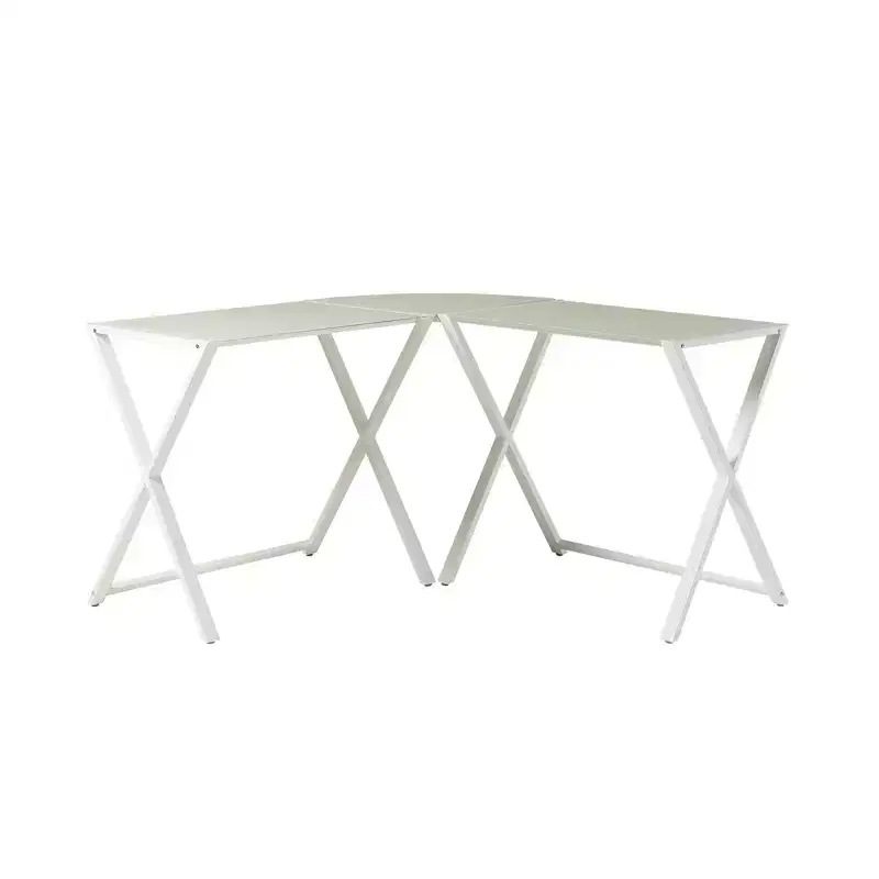 GDFStudio Biorn Modern L-Shaped Metal and Tempered Glass Computer Desk with X-Frame