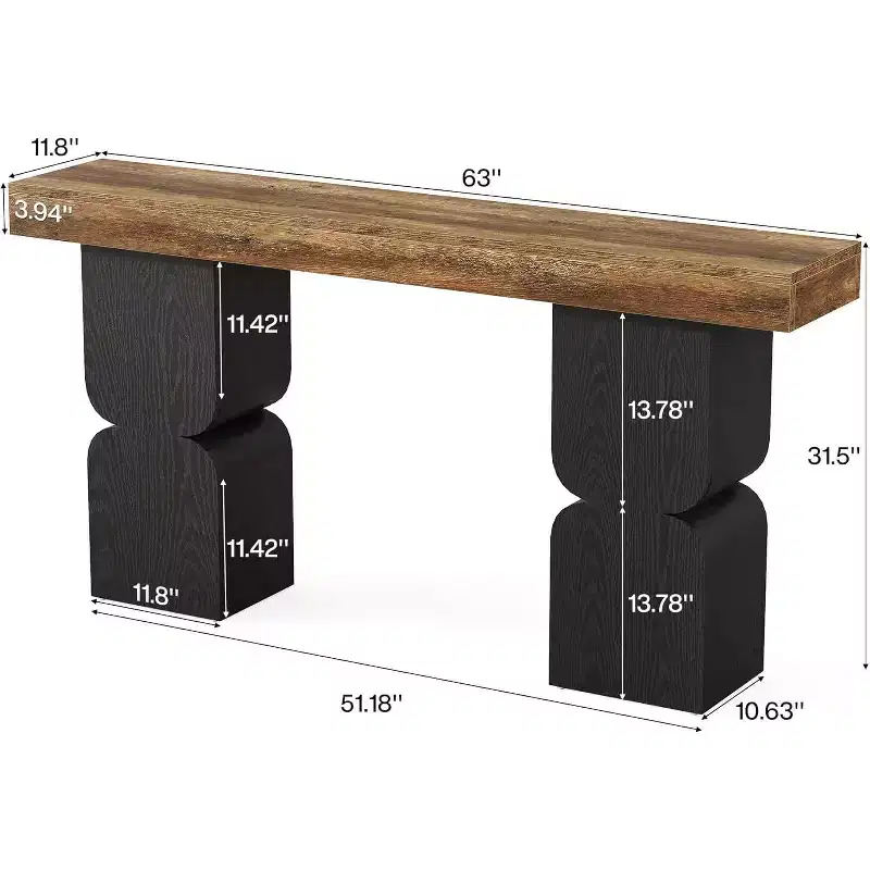 Lantine 63Console Table, Heavy-Duty Look, Modern Entryway Furniture for Living Room, Hallway, Foyer, Brown & Black