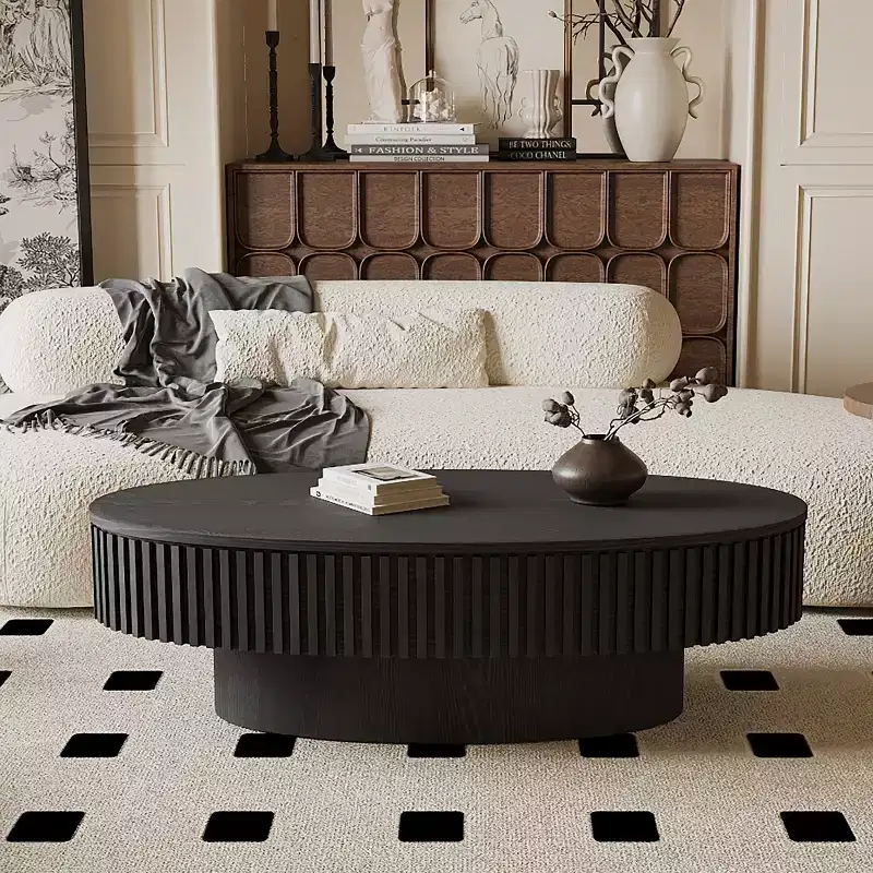 47 Modern Oval Coffee Table with Storage, Center Table with Removable Tabletop for Living Room or Apartment