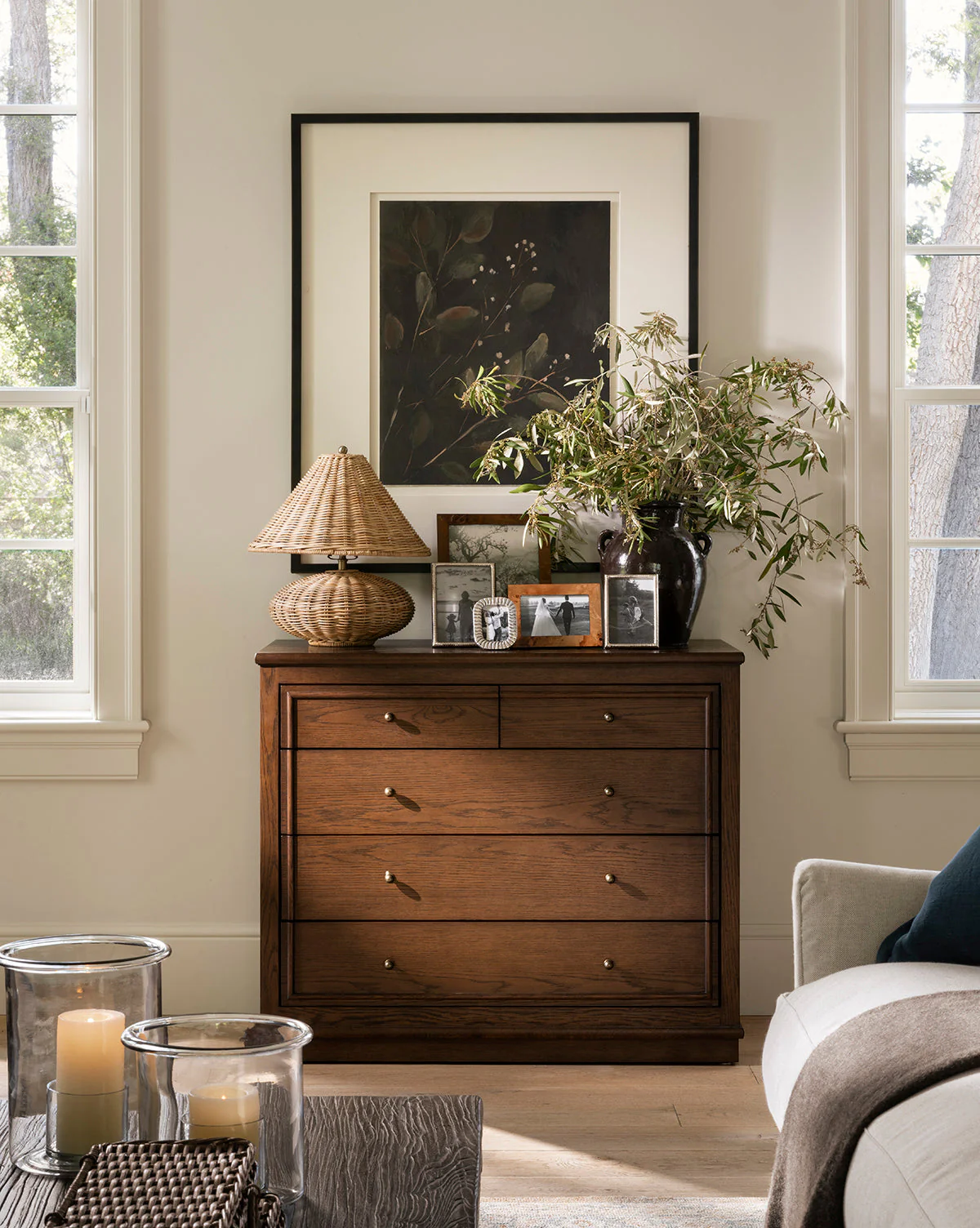 Classic English Oak Dresser with Antique Brass Pulls for Bedroom