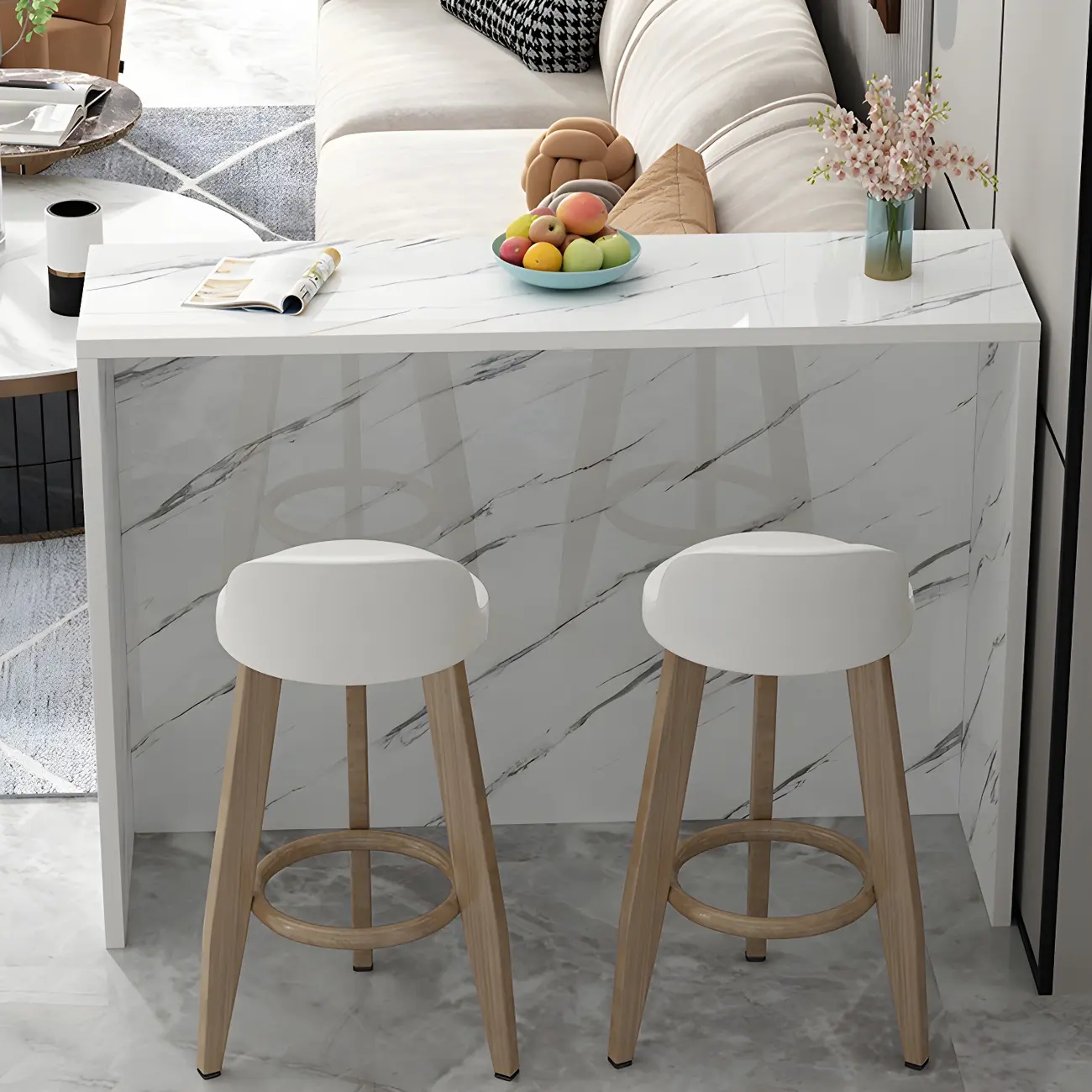 Living Room White Rectangular Wood Long Bar Table