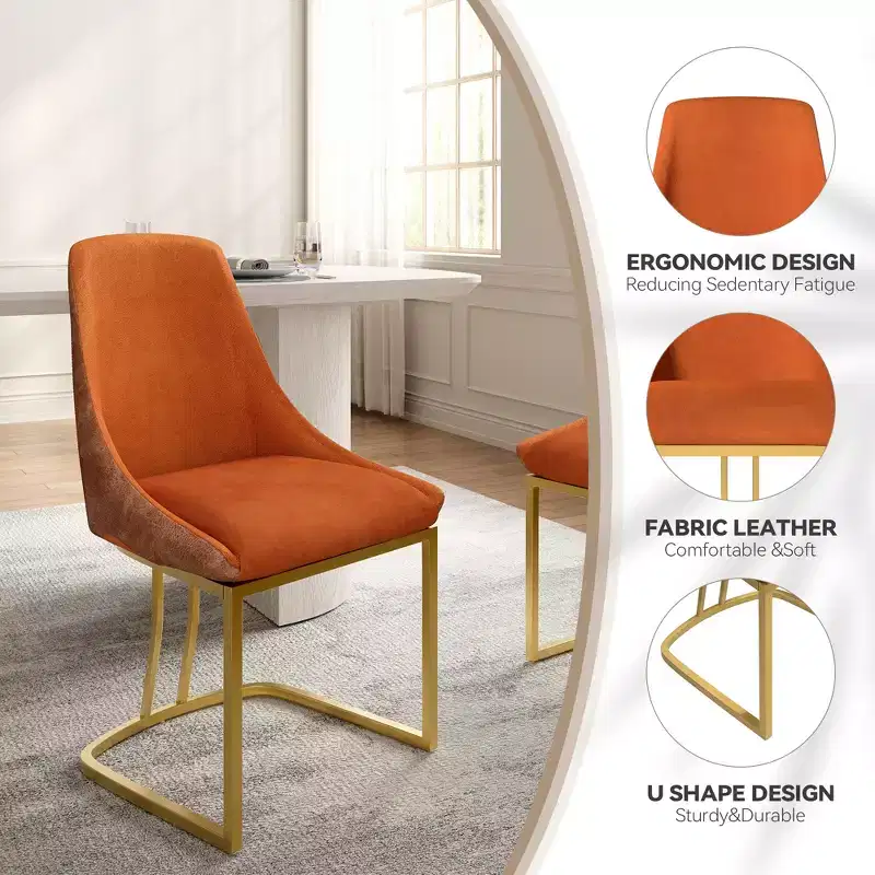 CLIHOME Set of 2 Modern High Back Dining Chair with Metal Legs
