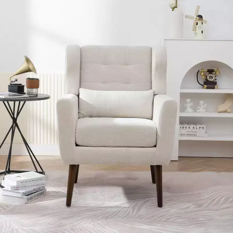 TUYOHW Chenille Accent Chair,Modern Lounge Armchair with Throw Pillow,Ergonomic Back,Tapered Wood Legs,Reading Chair for Living Room,Bedroom