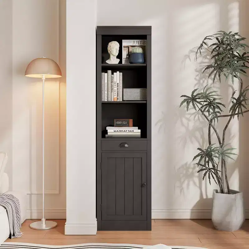 Bookcase,Wooden Bookshelf with 5 Tiers,Open Storage,Modern Book Shelf in Ivory White, Floor Standing Display Shelves for Bedroom, Living Room