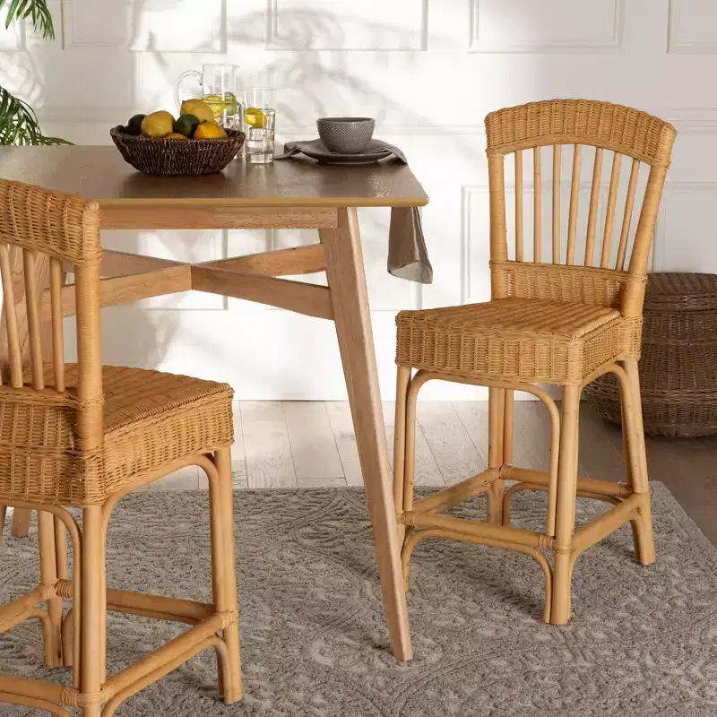 bali & pari Barito Natural Rattan Counter Height Barstool: Bohemian Design, No Assembly Required